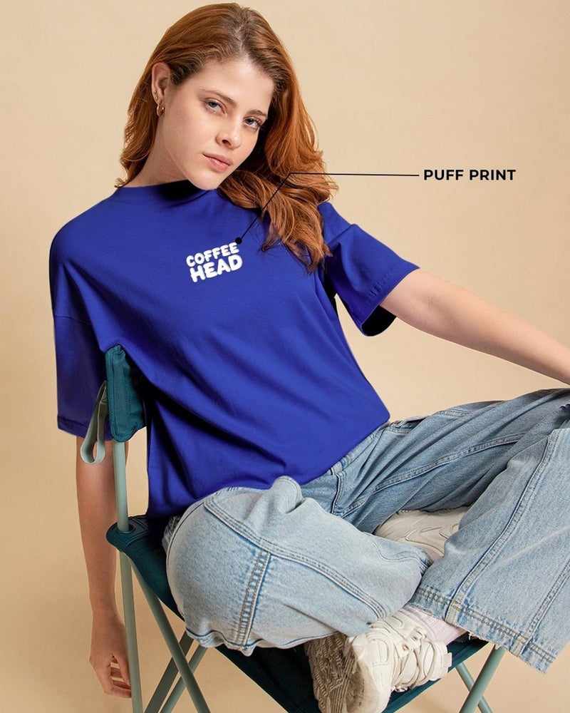 بيواكوف تيشيرت نسائي أزرق بطبعة قهوة جرافيك بقصة واسعة - Image 4