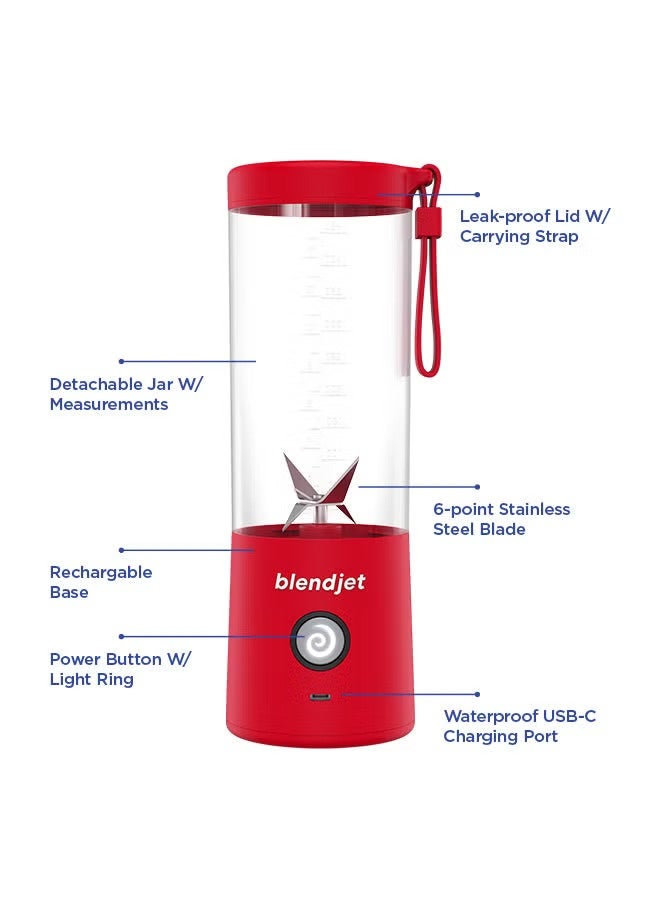 BlendJet- Portable Blender  World's Most Powerful Compact 16Oz Blender @22,000 RPM, 6 Stainless Steel Blades, Ice Crasher, USB-C Charging, Self Cleaning, Built-in Safety Feature, BPA Free- Red - Image 2