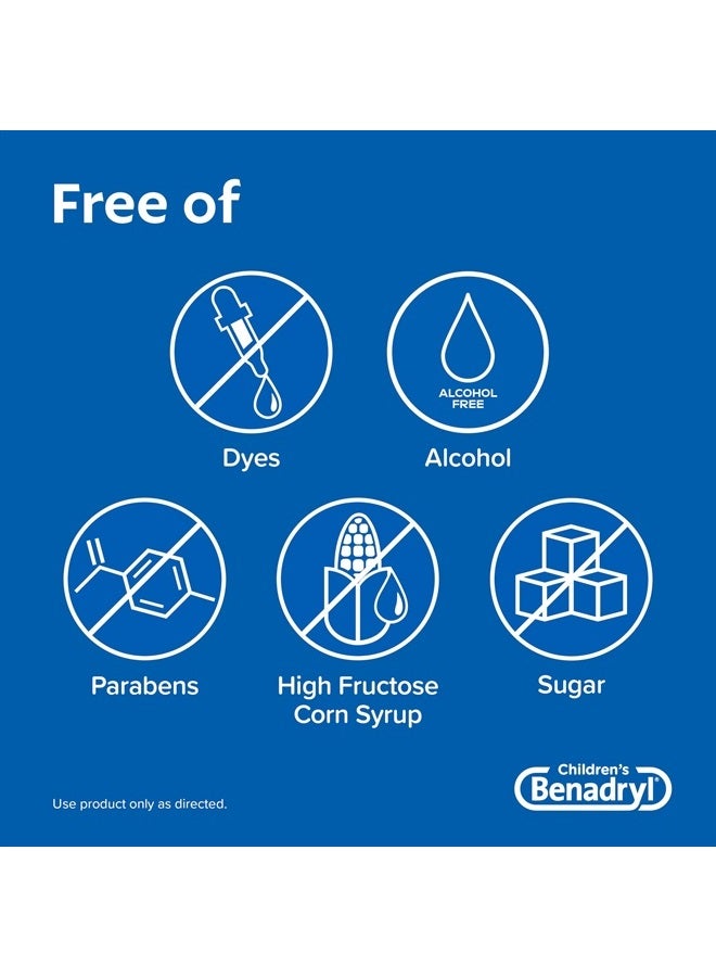 Benadryl دواء سائل خالي من الأصباغ والسكر لتخفيف الحساسية للأطفال مع ديفينهيدرامين HCl، دواء مضاد للهستامين للأطفال، خالي من الأصباغ، خالي من الكحول، بنكهة العلكة، 8 أونصة سائلة - Image 2