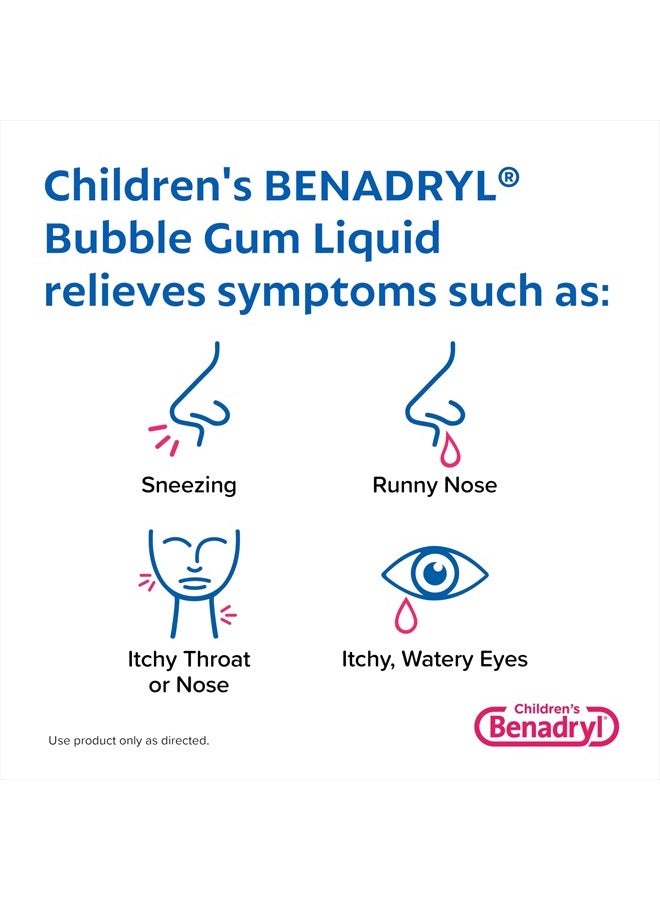 Benadryl دواء سائل خالي من الأصباغ والسكر لتخفيف الحساسية للأطفال مع ديفينهيدرامين HCl، دواء مضاد للهستامين للأطفال، خالي من الأصباغ، خالي من الكحول، بنكهة العلكة، 8 أونصة سائلة - Image 3