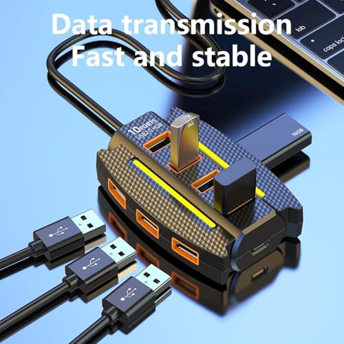 SPIN CART 10-Port USB 2.0 Hub with RGB Lighting, High-Speed Multi Hub Splitter, 1.2m Cable, Power Adapter, Carbon Fiber Pattern Design for Desktop, Laptop - Image 2