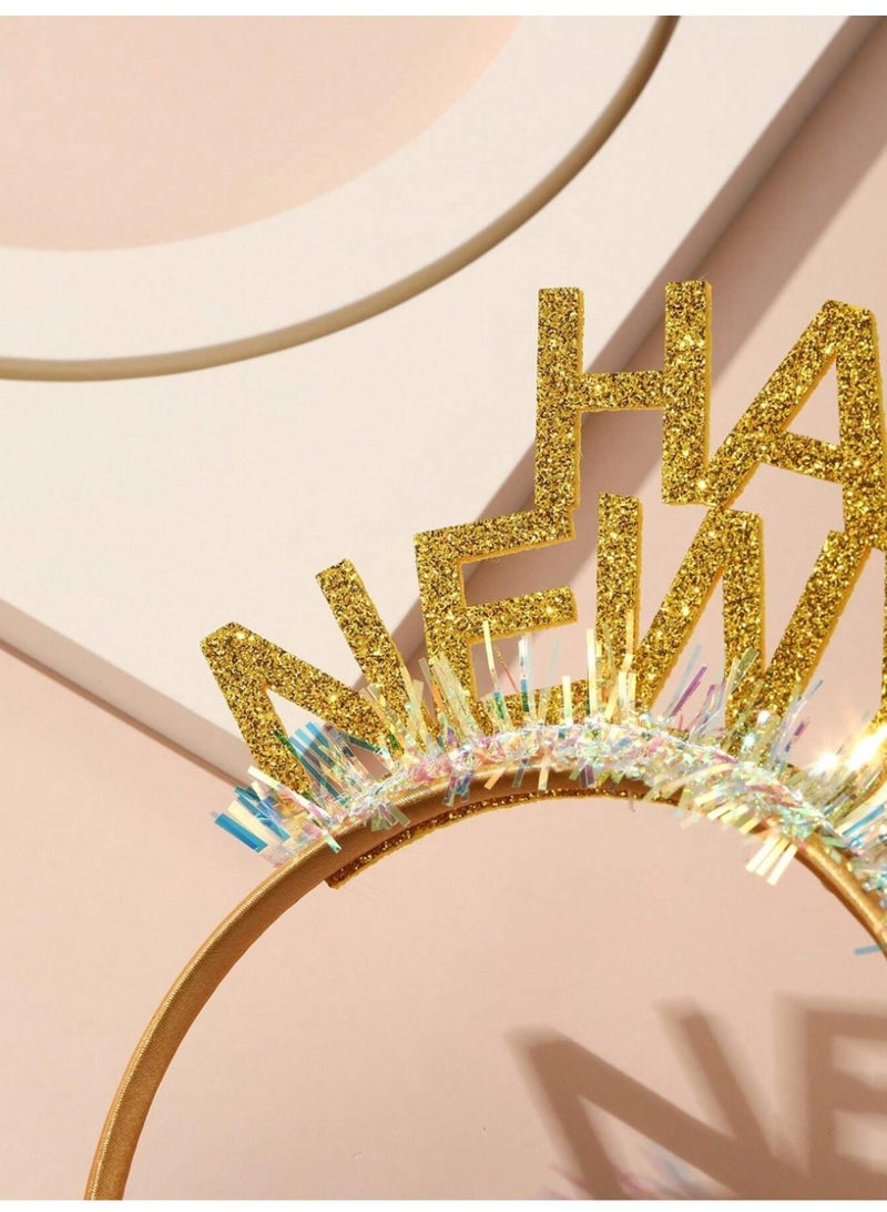 New Year's decoration 2026, a hairband with the phrase "Happy New Year" in shiny gold 3 Pieces - Image 2