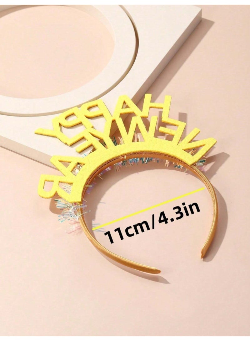 New Year's decoration 2026, a hairband with the phrase "Happy New Year" in shiny gold 3 Pieces - Image 3