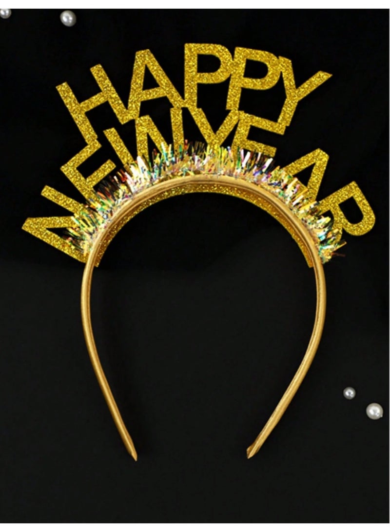 New Year's decoration 2026, a hairband with the phrase "Happy New Year" in shiny gold 3 Pieces - Image 4
