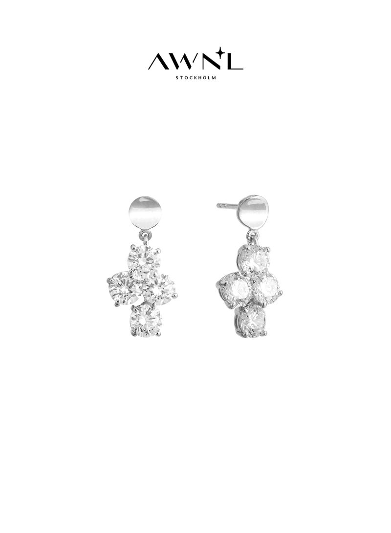 AWNL Cluster Drop Earrings for Women, S925 Sterling Silver with 18K White Gold Plated Gift for Wife Girlfriend - Image 1