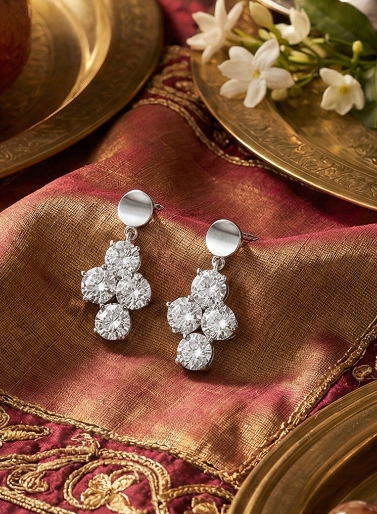 AWNL Cluster Drop Earrings for Women, S925 Sterling Silver with 18K White Gold Plated Gift for Wife Girlfriend - Image 2