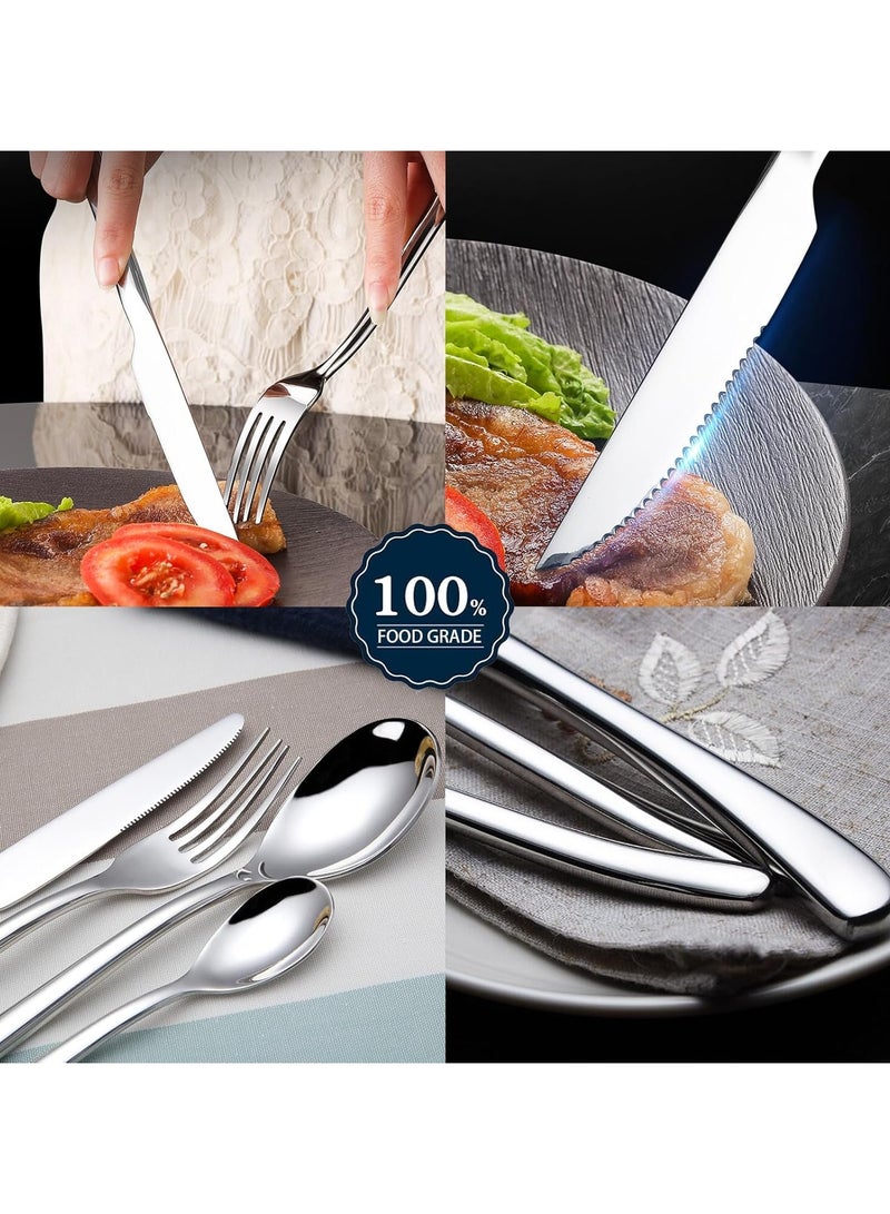 آي هوم شوب طقم أدوات مائدة مكون من 24 قطعة، أدوات مائدة من الفولاذ المقاوم للصدأ مع حامل يحتوي على سكين عشاء*6+ ملعقة عشاء*6+ شوكة عشاء*6+ ملعقة حلوى*6، أدوات مائدة فضية، طقم أدوات مائدة - Image 4