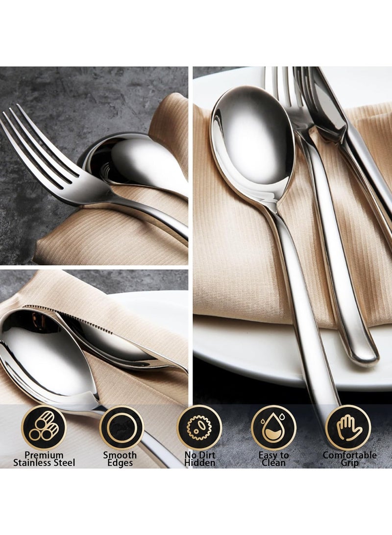 آي هوم شوب طقم أدوات مائدة مكون من 24 قطعة، أدوات مائدة من الفولاذ المقاوم للصدأ مع حامل يحتوي على سكين عشاء*6+ ملعقة عشاء*6+ شوكة عشاء*6+ ملعقة حلوى*6، أدوات مائدة فضية، طقم أدوات مائدة - Image 5