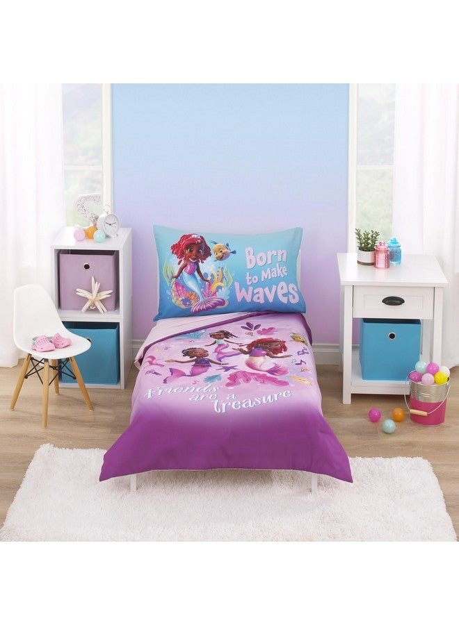NoJo Disney Junior Ariel Pink and Aqua Friends are A Treasure 4 Piece Toddler Bed Set - Image 1