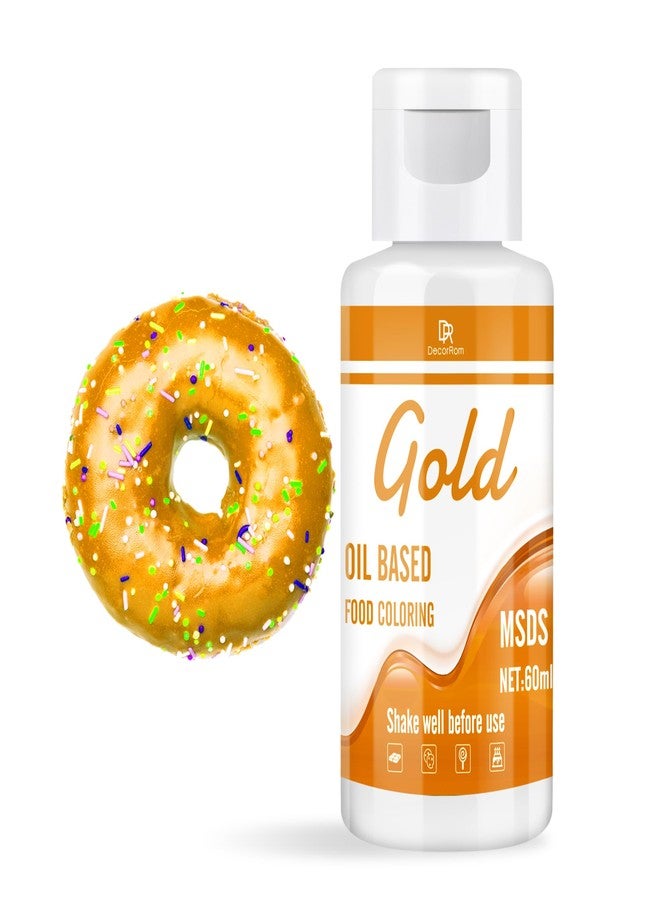 DecorRom Oil Based Food Coloring - Vibrant Food Coloring for Chocolate, Candy Melts, Baking, Cake Decorating - Upgraded Edible Food Color Dye for Icing, Fondant,Butter, Cookie, DIY Crafts - 2 Fl.oz (Gold) - Image 1