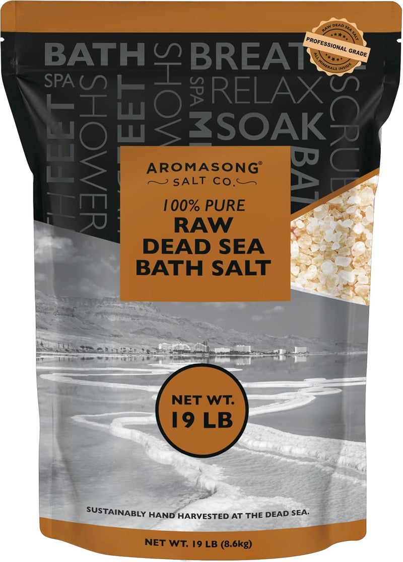 19 lbs Raw Dead Sea Salt Not Cleaned  Still Contains All Dead sea Minerals Including Dead sea Mud  Fine Medium Grain Bath Salt Large resealable Bulk Pack Packaging May Vary