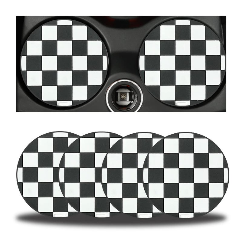 zipelo 4 Pack Car Cup Coasters, 2.75 Inch Vehicle Holder Cup Holder Insert Coaster, Anti-Slip Automotive Black White Grid and American Flag Drink Cup Mat, Universal Interior Accessories (Black/White) - Image 1