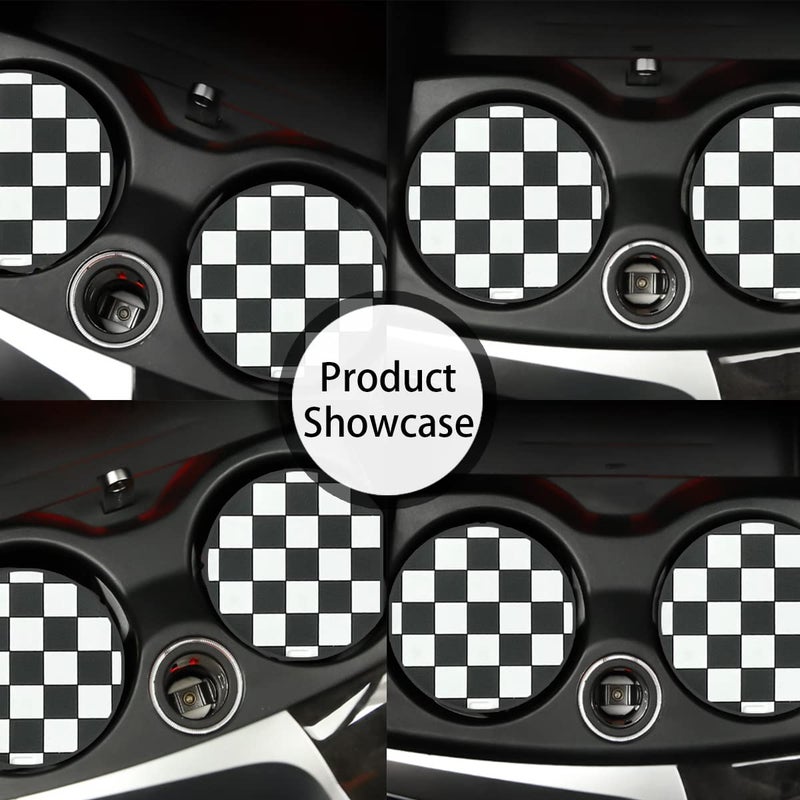 zipelo 4 Pack Car Cup Coasters, 2.75 Inch Vehicle Holder Cup Holder Insert Coaster, Anti-Slip Automotive Black White Grid and American Flag Drink Cup Mat, Universal Interior Accessories (Black/White) - Image 5