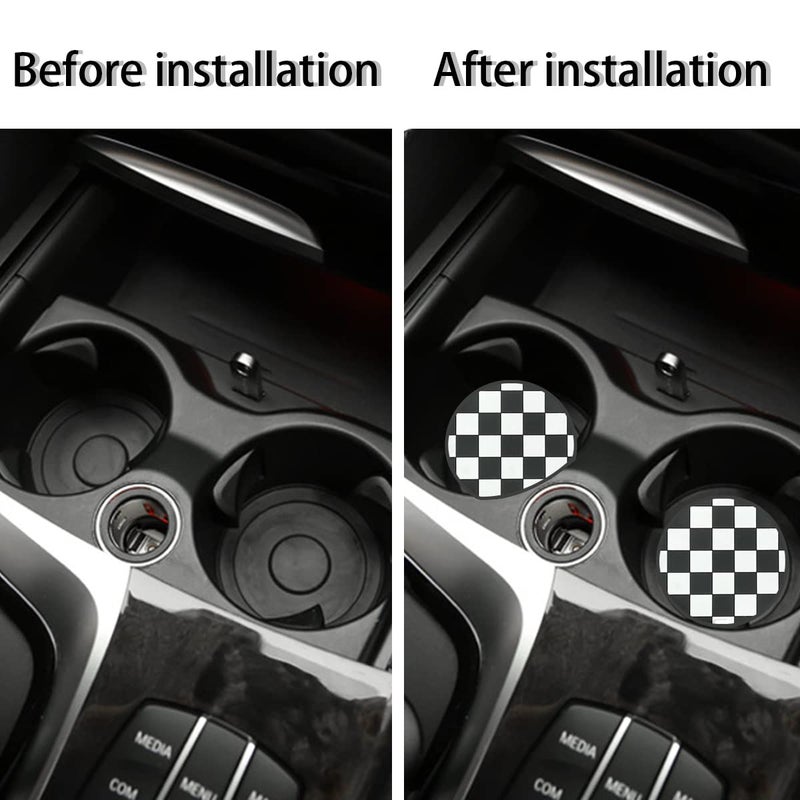 zipelo 4 Pack Car Cup Coasters, 2.75 Inch Vehicle Holder Cup Holder Insert Coaster, Anti-Slip Automotive Black White Grid and American Flag Drink Cup Mat, Universal Interior Accessories (Black/White) - Image 3