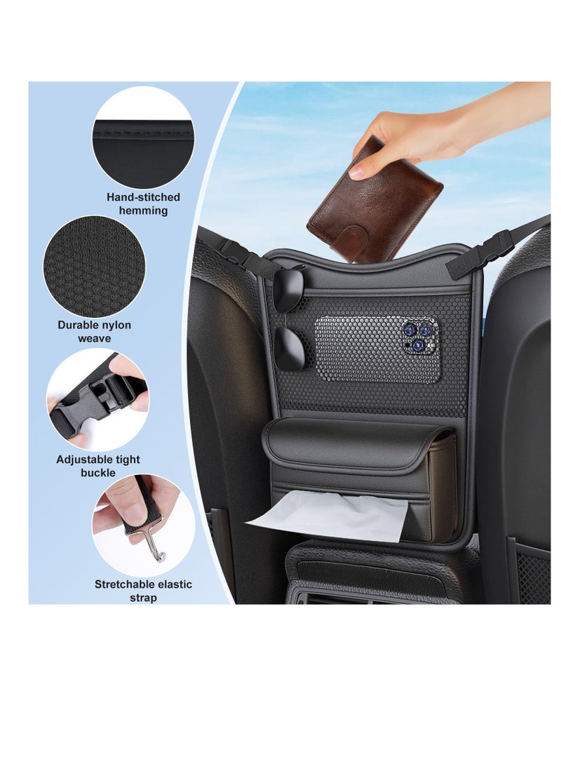 Excefore Car Organizer Storage Between Seats, Leather Car Hanging Storage Bag, Car Pocket Purse Holder, Car Snack Holder, Automotive Consoles & Organizers, Automotive Console Organizer for Travel, Driving  - Image 3