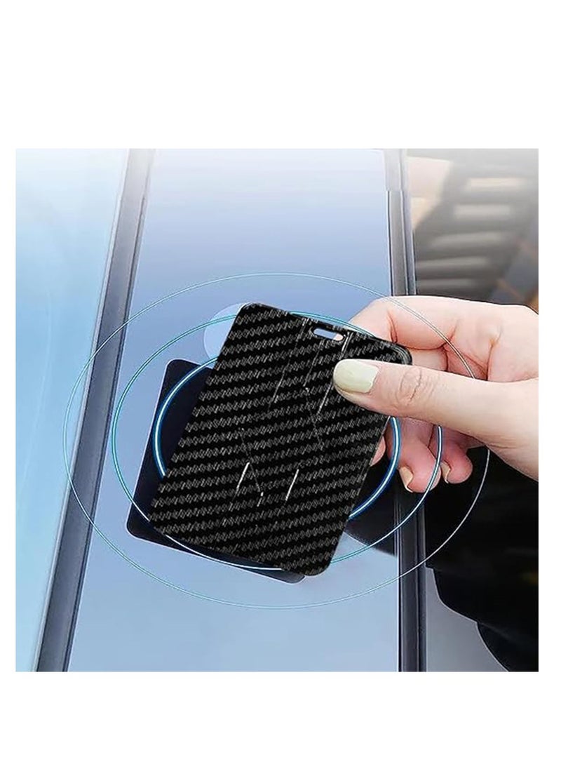 SYOSI - Key Card Holder Case, Compatible with Tesla Model 3 Model Y 2017-2023 Accessories Key Protector Cover, Carbon Fiber Surface with Zinc Alloy Key Chain Keychain Braided Nylon Rope Gift (Black) - Image 1