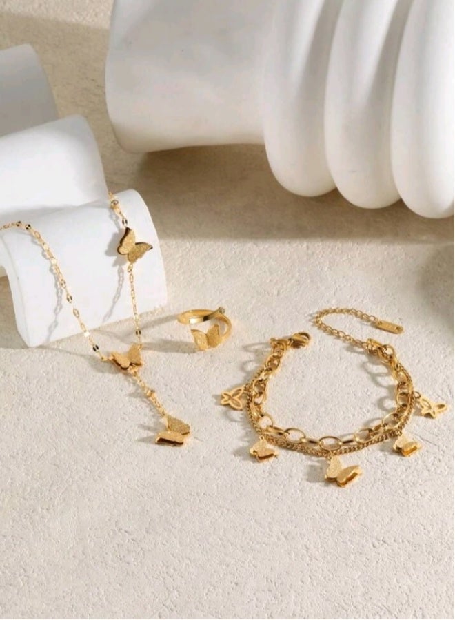 Trendy Stainless Steel Gold Plated Jewellery Set For Women - Image 2