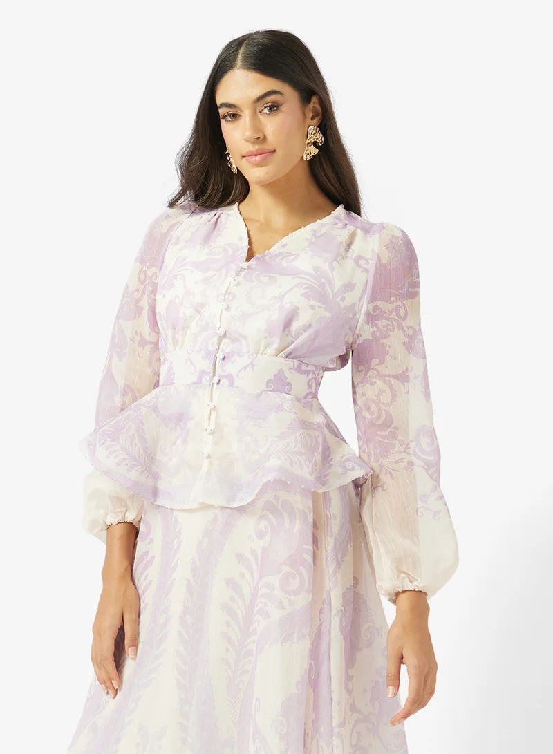 Khizana  Floral Print Peplum Top & Skirt Set for Women | Best Price UAE