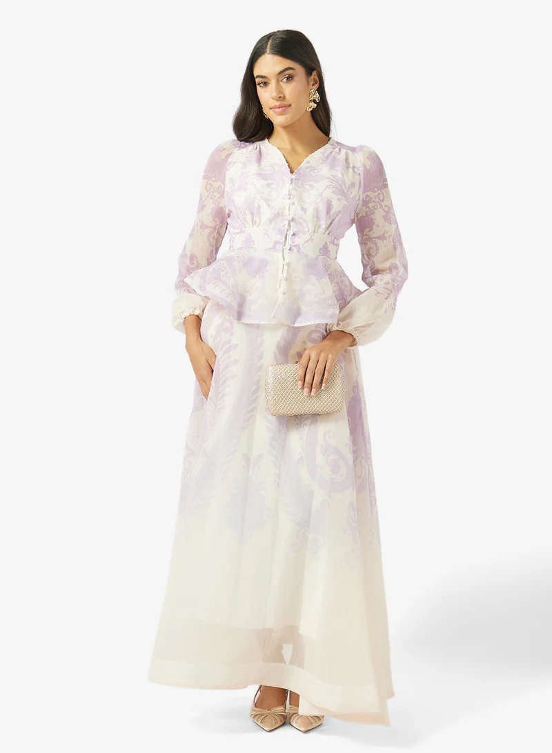 Khizana  Floral Print Peplum Top & Skirt Set for Women | Best Price UAE