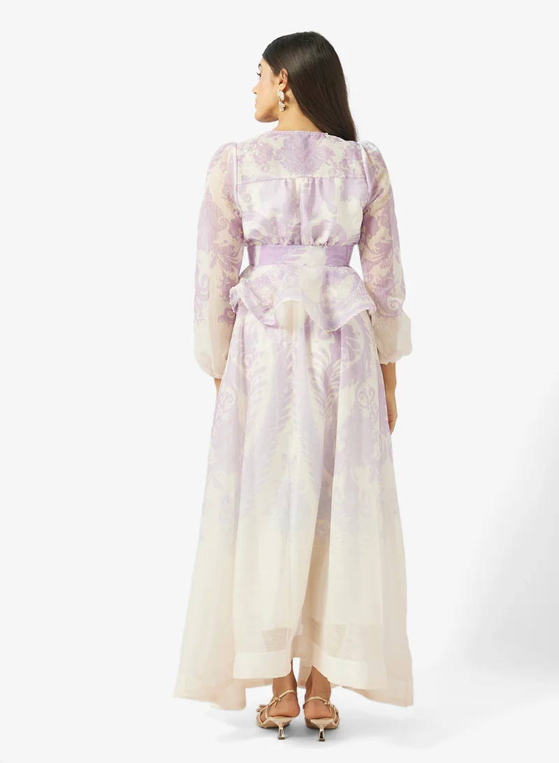 Khizana Floral Print Peplum Top & Skirt Set