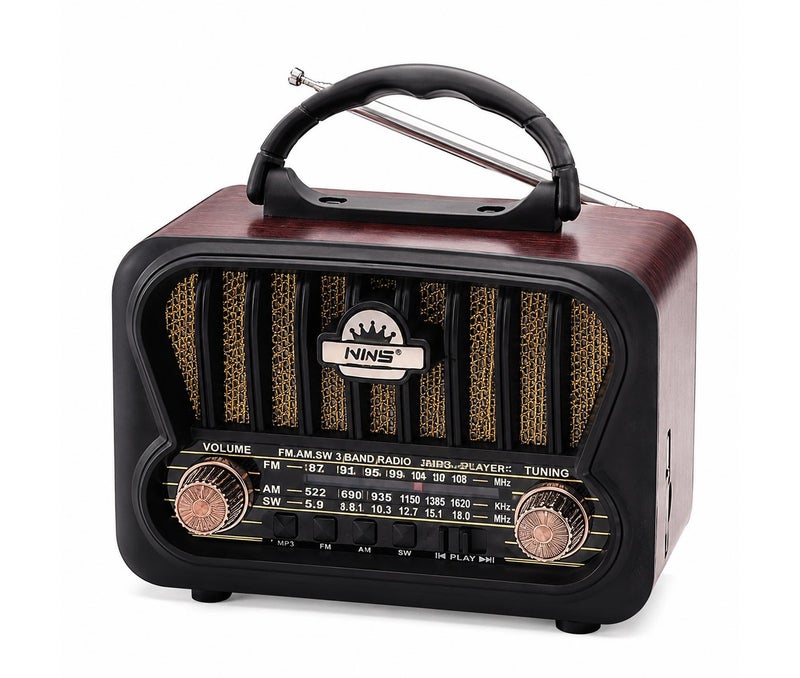 NWS Retro Portable Bluetooth Speaker & AM/FM/SW 3-Band Radio with USB/TF Player, Wood Finish - Image 2