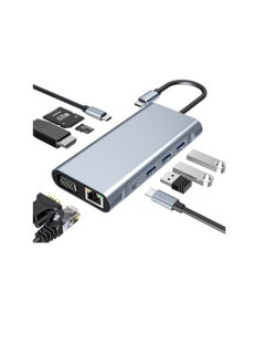 Type-C Hub 10 in 1 USB C to 4K HDMI + RJ45 + PD 100W Charge + USB3.0 + VGA + SD/TF Card Reader Dock for MacBook Windows Laptop