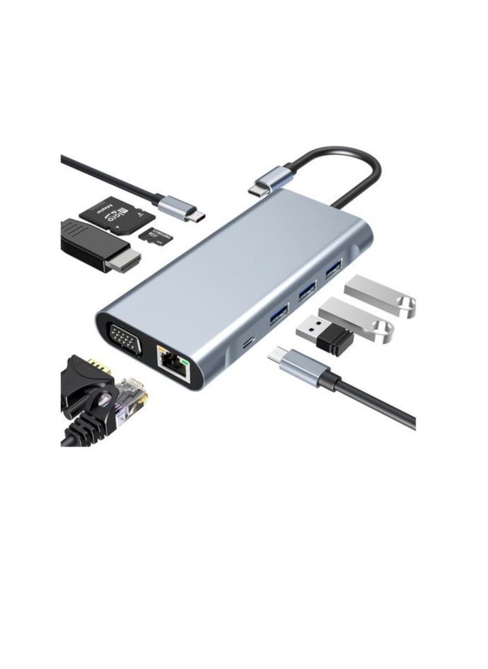 Zero - Type-C Hub 10 in 1 USB C to 4K HDMI + RJ45 + PD 100W Charge + USB3.0 + VGA + SD/TF Card Reader Dock for MacBook Windows Laptop - Image 1