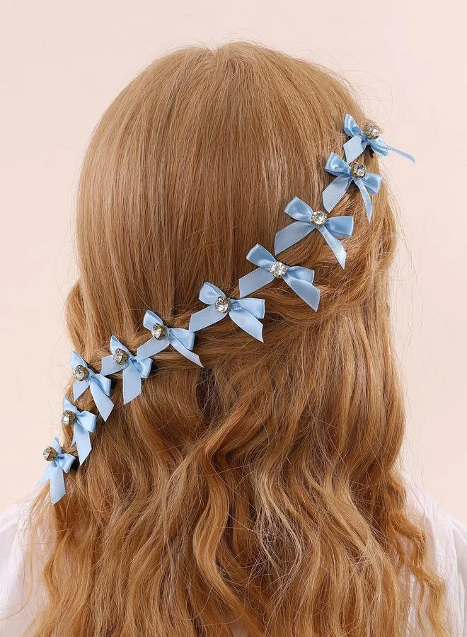 تايك تو Pack of 10 Girls Blue Bow Rhinestones Embellished Hair Accessories