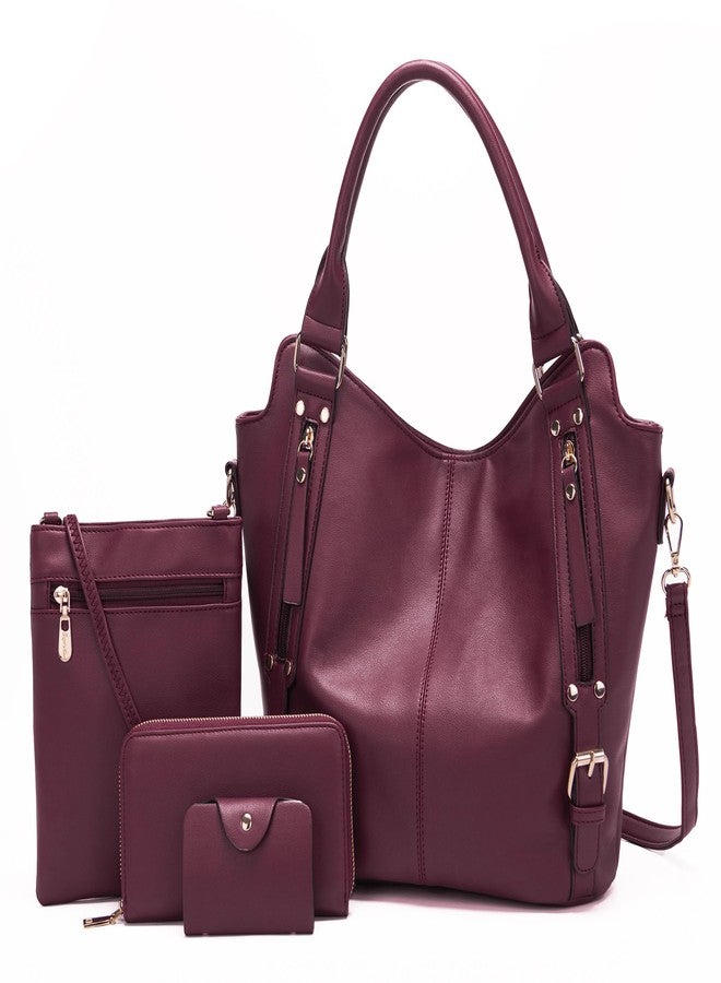 Soperwillton Purses for Women Large Shoulder Handbag Tote PU Leather Hobo Crossbody Bag Ladies Wallet Set 4pcs - Image 1