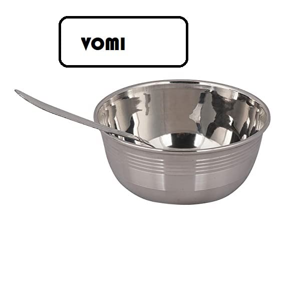 VOMI Dinner Set Steels Stainless Steel 2 Veg Bowl Vati Katori Serving Dish Set 1 Bhojan Thali 1 Plate 1 Spoon and 1 Glass Set 5 Pcs - Image 3