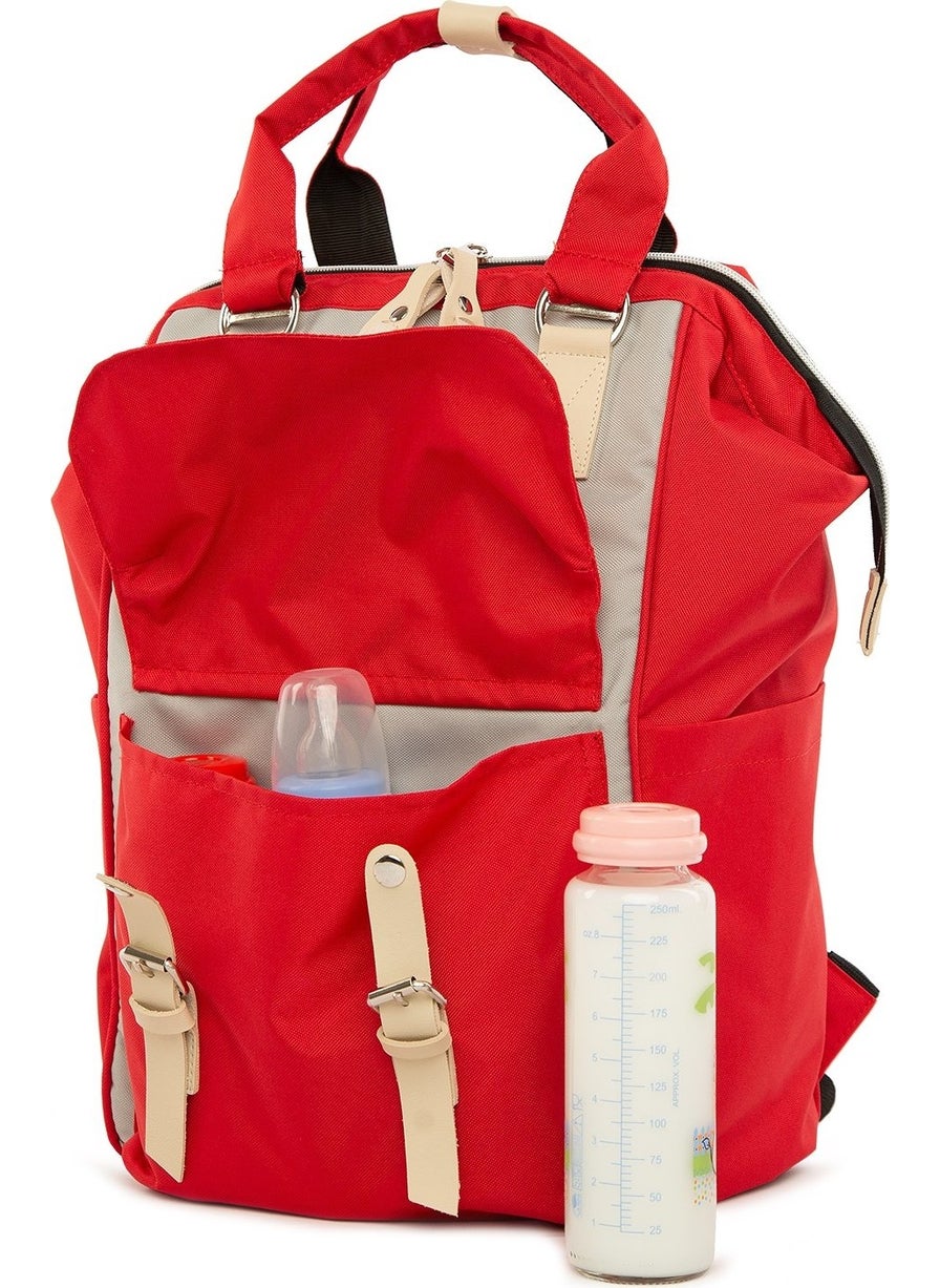 Bagmori Red Pocketed Mother Baby Bag with Logo  - Image 2