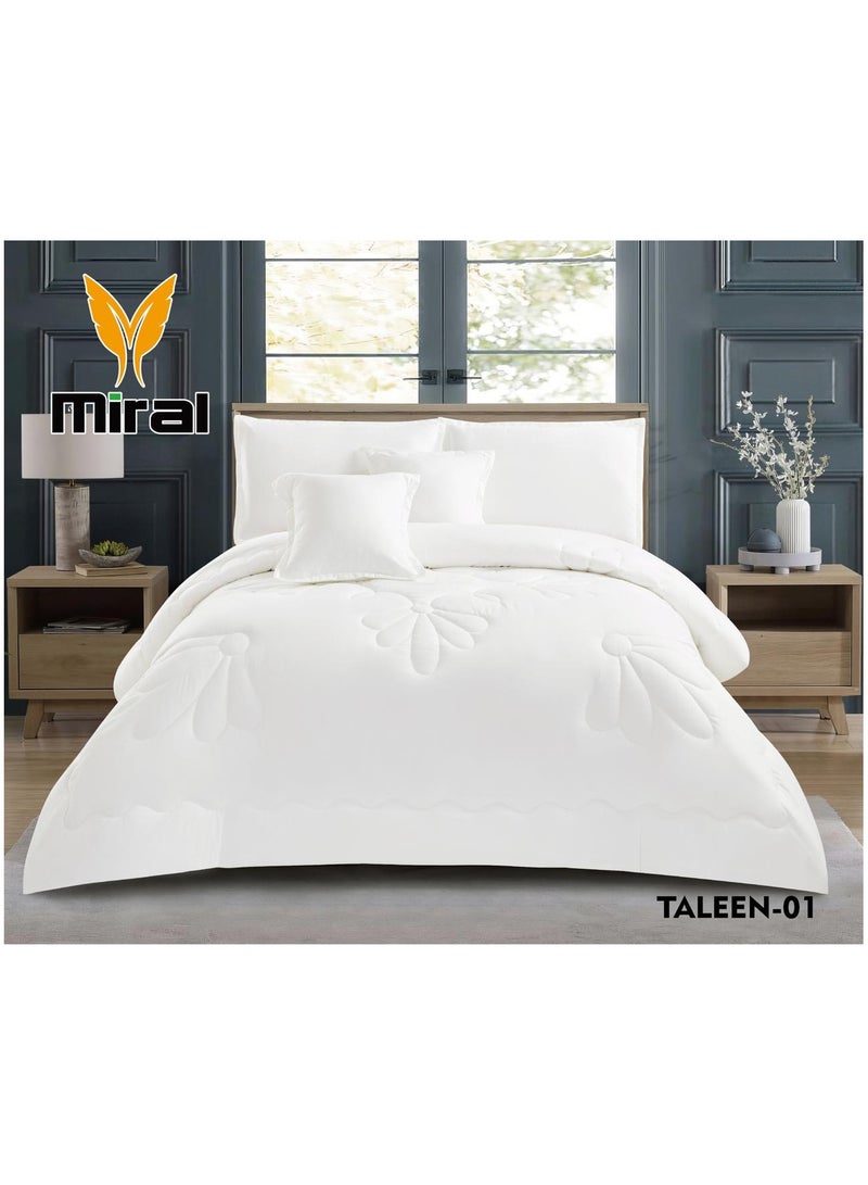 ميرال طقم مفرش نفر ونص - 4 قطع فاخرة (لحاف 160x210 + شرشف دائري 120x200 + تلبيس مخدة 70x45 + تلبيس مخدة ديكور 45x45) - تصميم أنيق ومريح