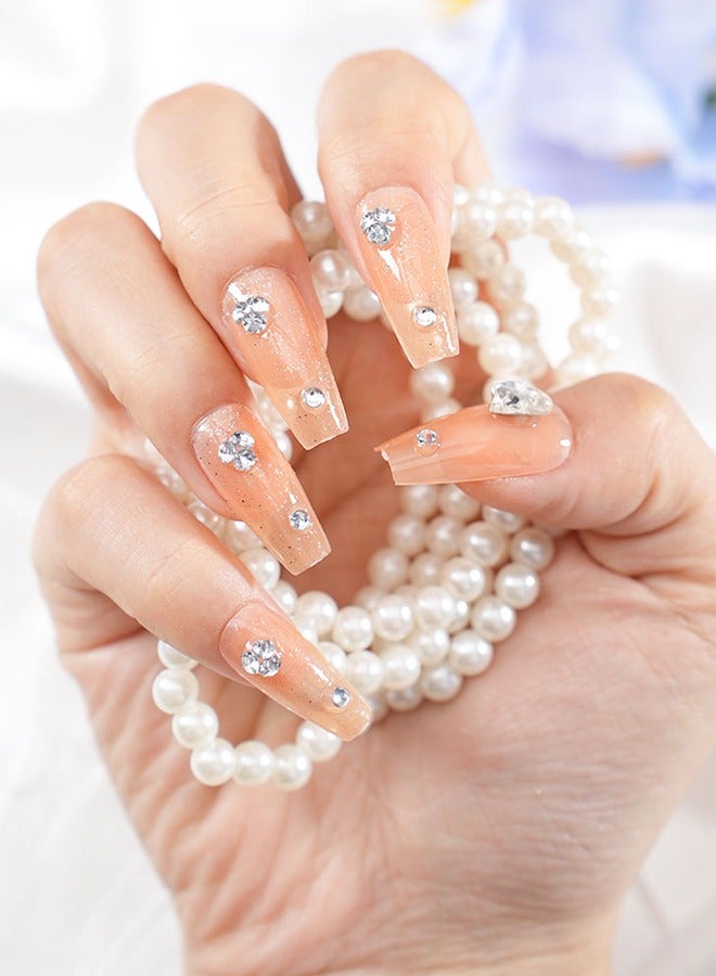 4 قطعة لاصقات فنية للأظافر مضغوطة على الأظافر، مع أدوات الأظافر، سلسلة ماسية ذهبية لامعة ناعمة، أظافر متوسطة الطول شبه منحرف، أظافر شبه منحرفة، نحيفة بأطراف الأصابع، جو بسيط، تنوع يومي، لاصقات مريحة، سهلة الإزالة لا تؤذي الأظافر، الصحة والسلامة - Image 2