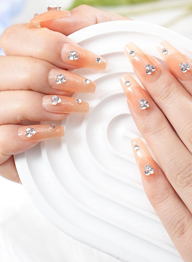 4 قطعة لاصقات فنية للأظافر مضغوطة على الأظافر، مع أدوات الأظافر، سلسلة ماسية ذهبية لامعة ناعمة، أظافر متوسطة الطول شبه منحرف، أظافر شبه منحرفة، نحيفة بأطراف الأصابع، جو بسيط، تنوع يومي، لاصقات مريحة، سهلة الإزالة لا تؤذي الأظافر، الصحة والسلامة - Image 3