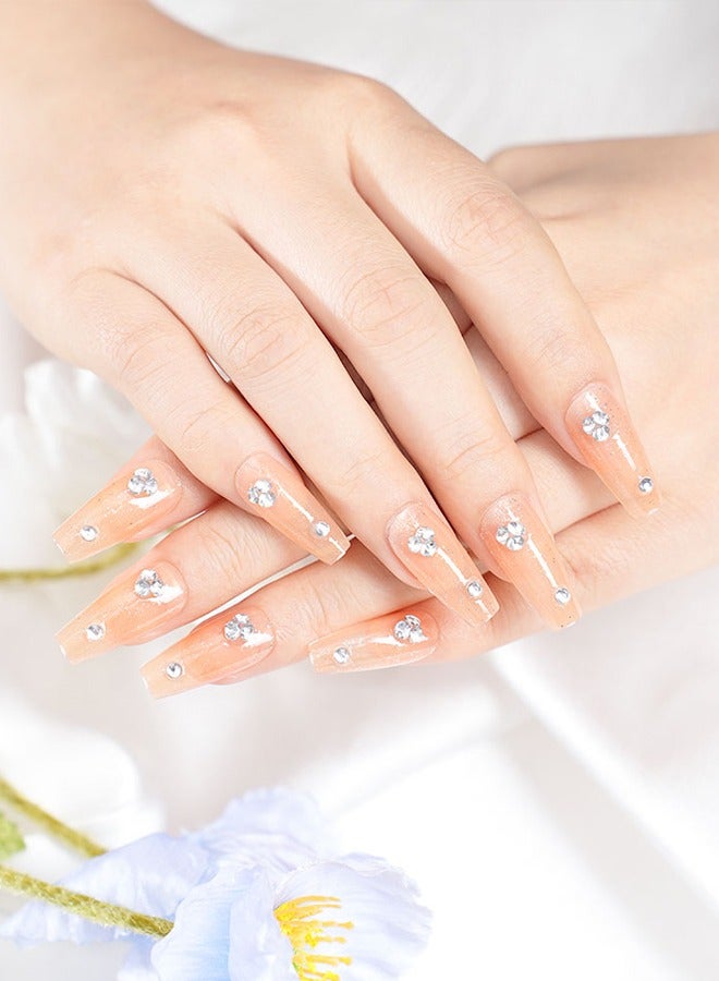 4 قطعة لاصقات فنية للأظافر مضغوطة على الأظافر، مع أدوات الأظافر، سلسلة ماسية ذهبية لامعة ناعمة، أظافر متوسطة الطول شبه منحرف، أظافر شبه منحرفة، نحيفة بأطراف الأصابع، جو بسيط، تنوع يومي، لاصقات مريحة، سهلة الإزالة لا تؤذي الأظافر، الصحة والسلامة - Image 4