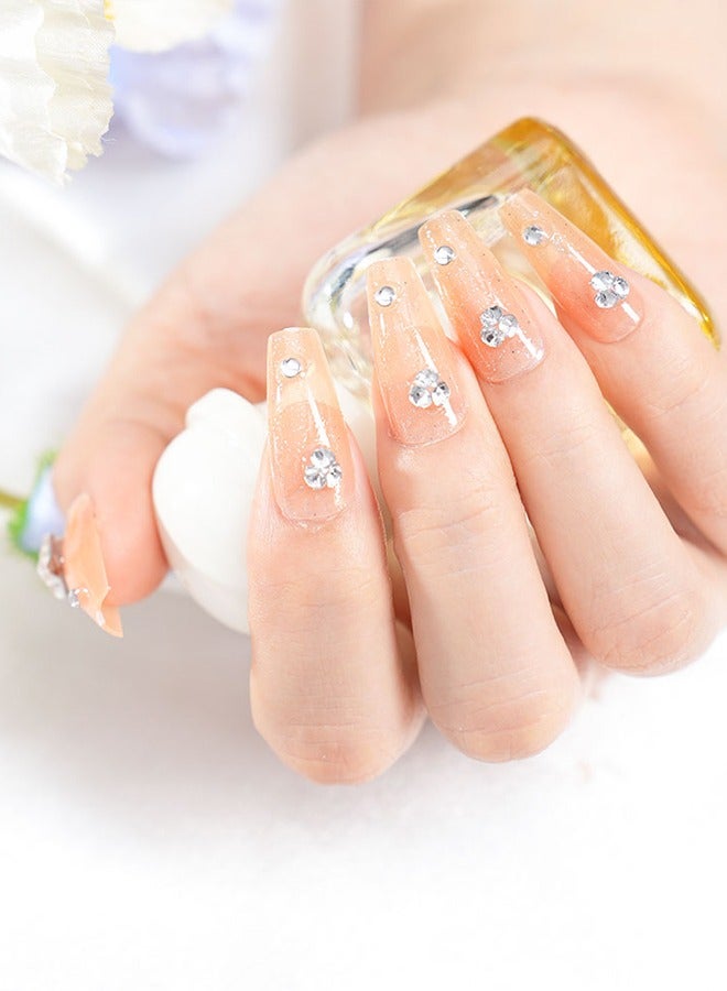 4 قطعة لاصقات فنية للأظافر مضغوطة على الأظافر، مع أدوات الأظافر، سلسلة ماسية ذهبية لامعة ناعمة، أظافر متوسطة الطول شبه منحرف، أظافر شبه منحرفة، نحيفة بأطراف الأصابع، جو بسيط، تنوع يومي، لاصقات مريحة، سهلة الإزالة لا تؤذي الأظافر، الصحة والسلامة - Image 5