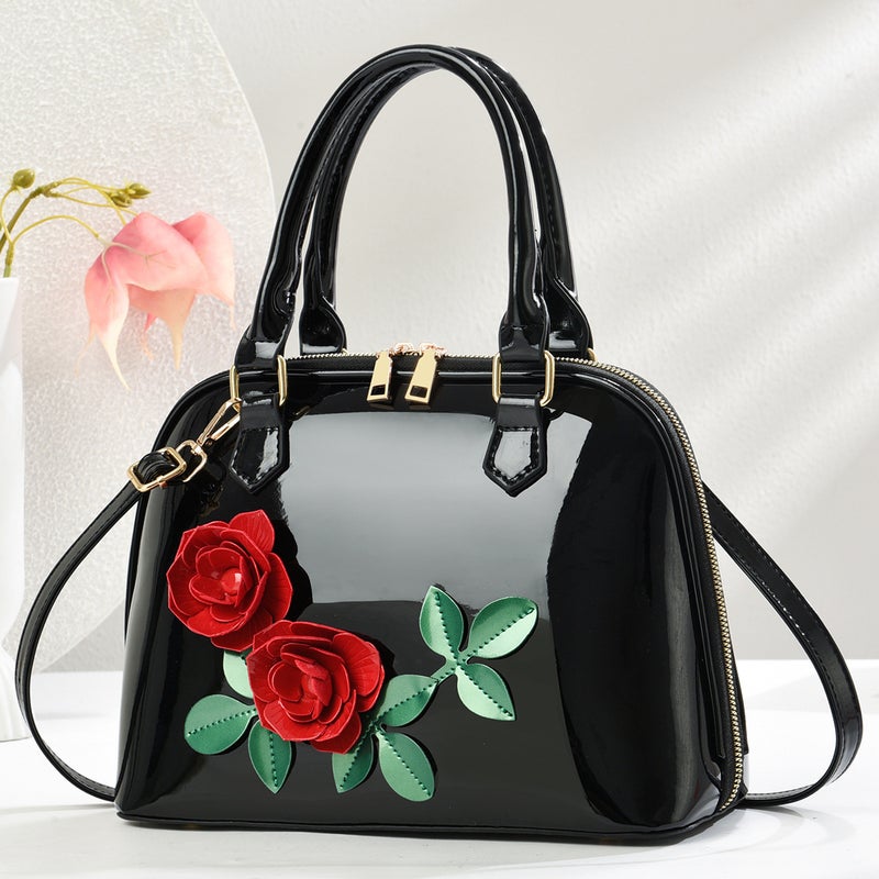 3D Decal Patent Leather Shell Bag Shoulder Satchel Crossbody Fashion Versatile Mother Gift Drop Shipping - Image 2