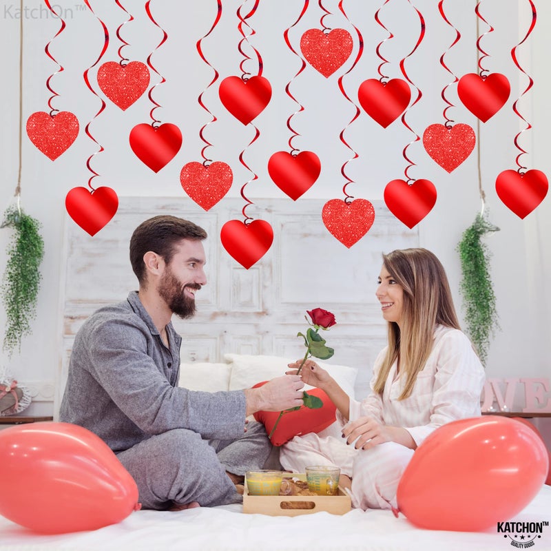 KatchOn, Glitter Red Hanging Heart Swirls - Pack of 30 | Hanging Hearts Decorations for Valentines Day Decorations for Home | Romantic Decorations Special Night | Valentine Decorations - Image 2