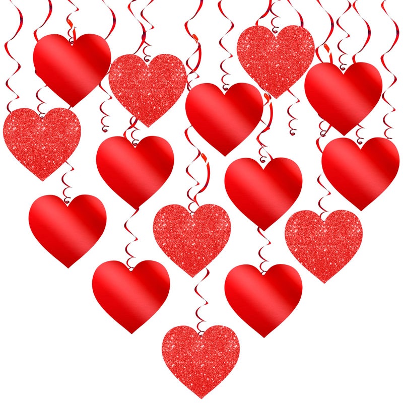 KatchOn, Glitter Red Hanging Heart Swirls - Pack of 30 | Hanging Hearts Decorations for Valentines Day Decorations for Home | Romantic Decorations Special Night | Valentine Decorations - Image 1