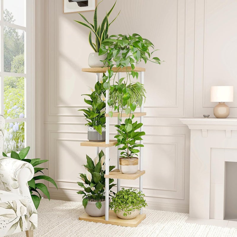 Bamworld Corner Plant Stand Indoor, 5 Tier Metal Plant Shelf for Multiple Plants, Tiered Flower Pot Stands for Patio Garden Balcony Living Room Bedroom, White - Image 3