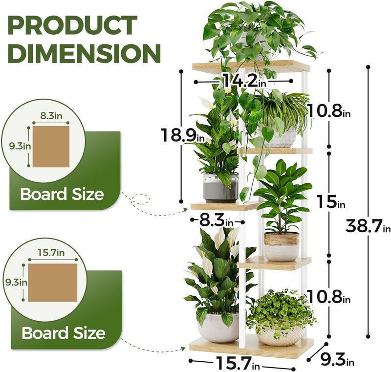 Bamworld Corner Plant Stand Indoor, 5 Tier Metal Plant Shelf for Multiple Plants, Tiered Flower Pot Stands for Patio Garden Balcony Living Room Bedroom, White - Image 2