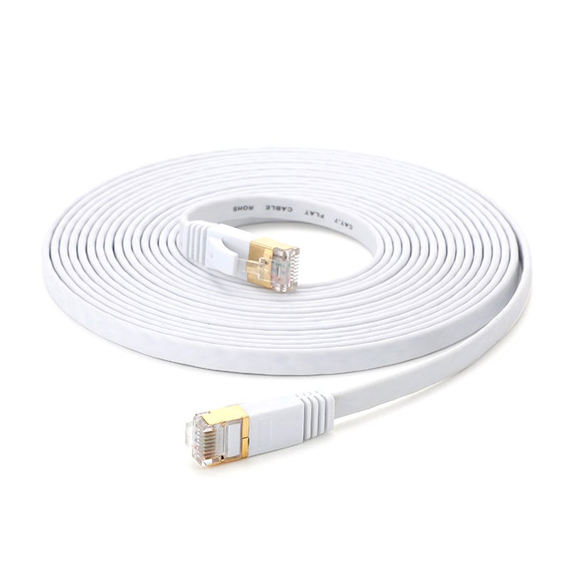 Cat 7 Ethernet Cable 32AWG Oxygen-free Copper 10Gbps High Speed 600Mhz Bandwidth Flat Internet Network LAN Patch Cord, White 20m - Image 1