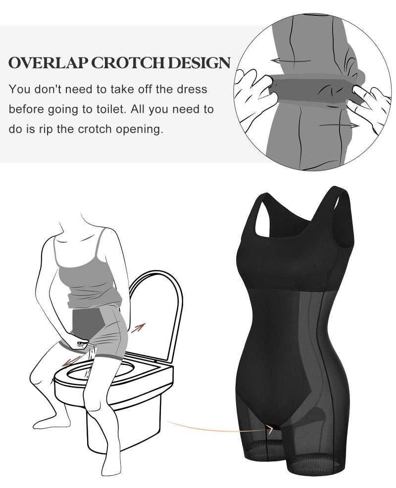 Popilush Cocktail Dresses for Women Built in Shapewear Bra 8 in 1 Square Neck Mini Slit Bodycon Summer Dress Black - Image 5