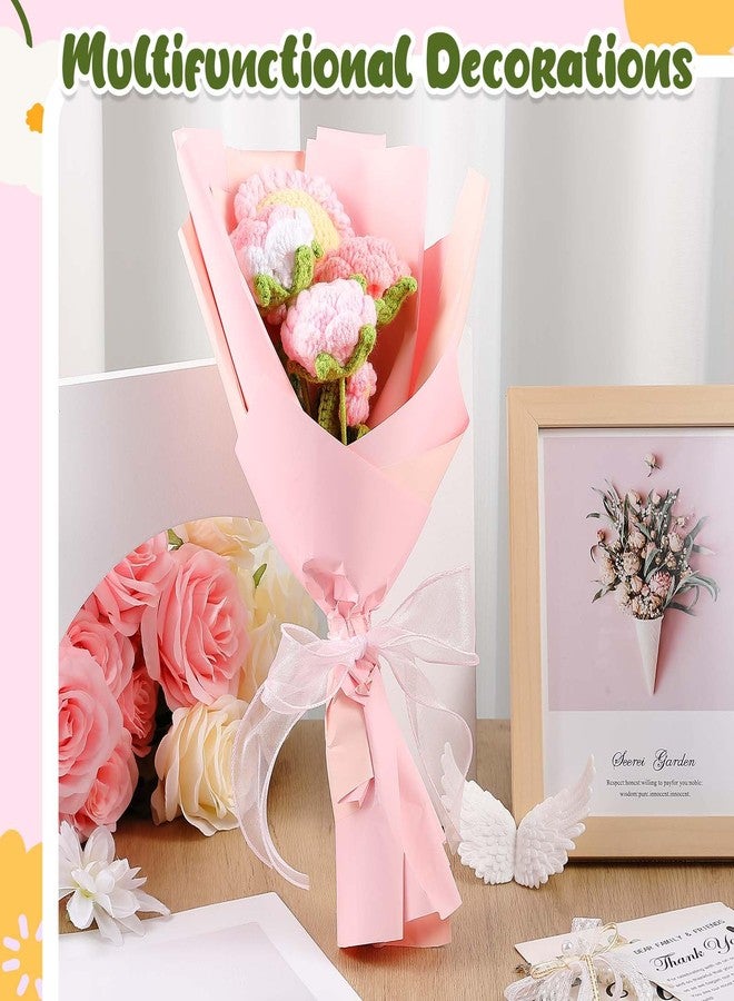 FineCheer 27 Pieces Crochet Bouquet Hand Knitted Bouquet Graduation Gifts Crochet Bouquet Kit Fake Sunflowers Roses Daisies Birthday Wedding Home Decoration Gift(Pink Series, Gorgeous) - Image 3