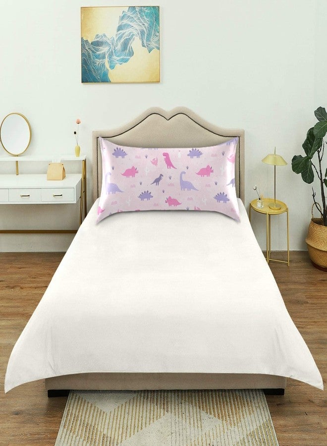 xigua Pink Cartoon Dinosaur Silky Satin Pillowcase, Luxury Soft Pillow Case for Hair and Skin, Standard Size Slip Cooling Pillow Covers with Envelope Closure, 20x26in - Image 3