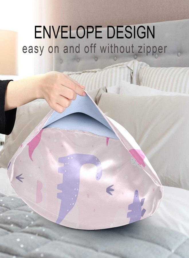 xigua Pink Cartoon Dinosaur Silky Satin Pillowcase, Luxury Soft Pillow Case for Hair and Skin, Standard Size Slip Cooling Pillow Covers with Envelope Closure, 20x26in - Image 4