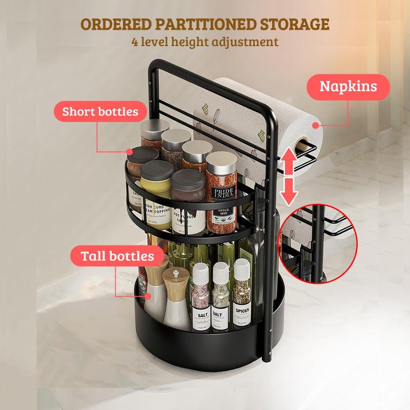 CLOKTA Rotating Spice Rack with Paper Towel Holder, 2 Tier Turntable Lazy Susan, Seasoning Organizer for Kitchen Countertop Cabinet, Black - Image 4