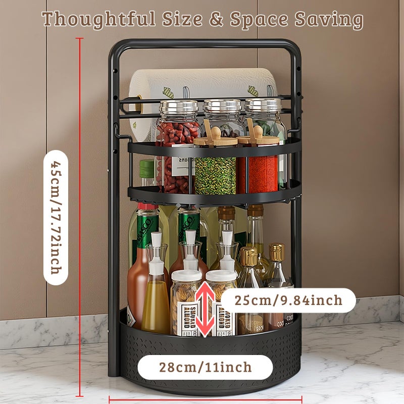 CLOKTA Rotating Spice Rack with Paper Towel Holder, 2 Tier Turntable Lazy Susan, Seasoning Organizer for Kitchen Countertop Cabinet, Black - Image 5