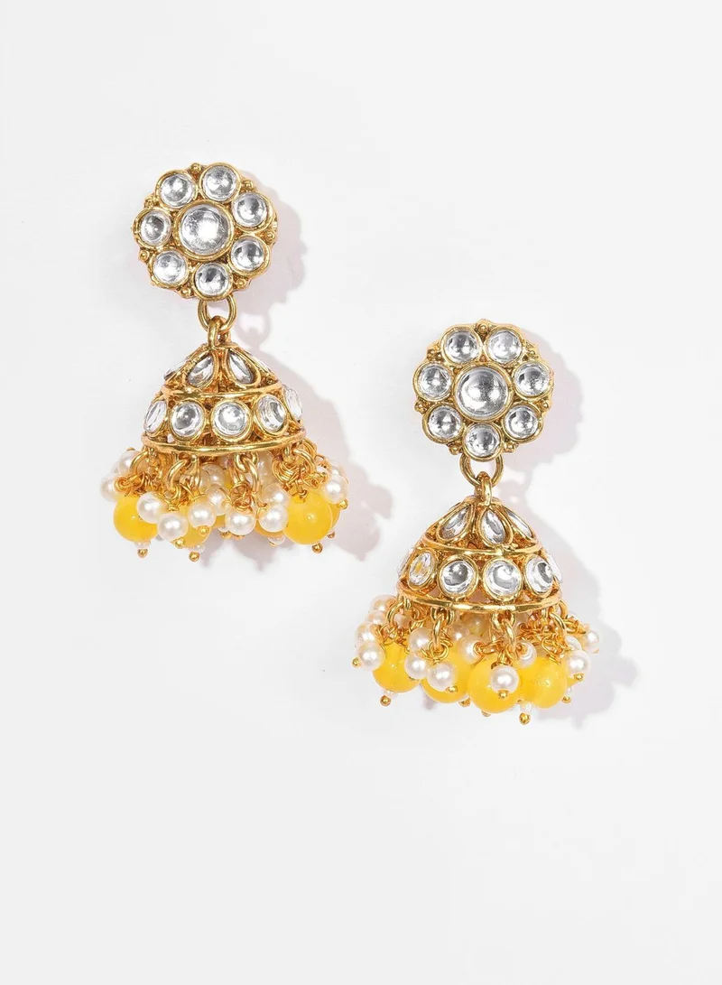 SOHI Gold Plated Designer Stone Beaded Necklace, Earrings and Maang Tikka Set