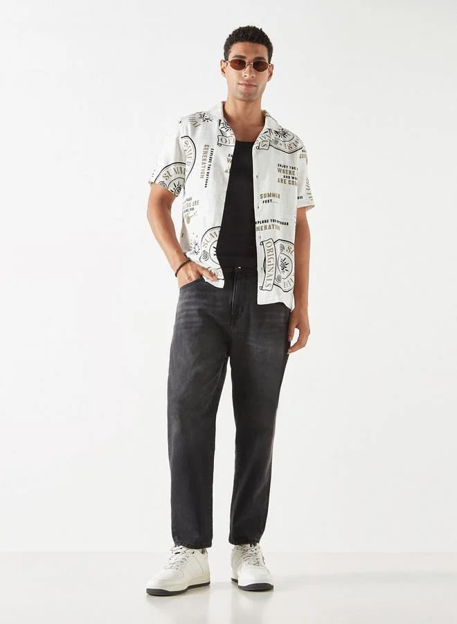 Lee Cooper Lee Cooper Relaxed Fit Printed Shirt with Short Sleeves
